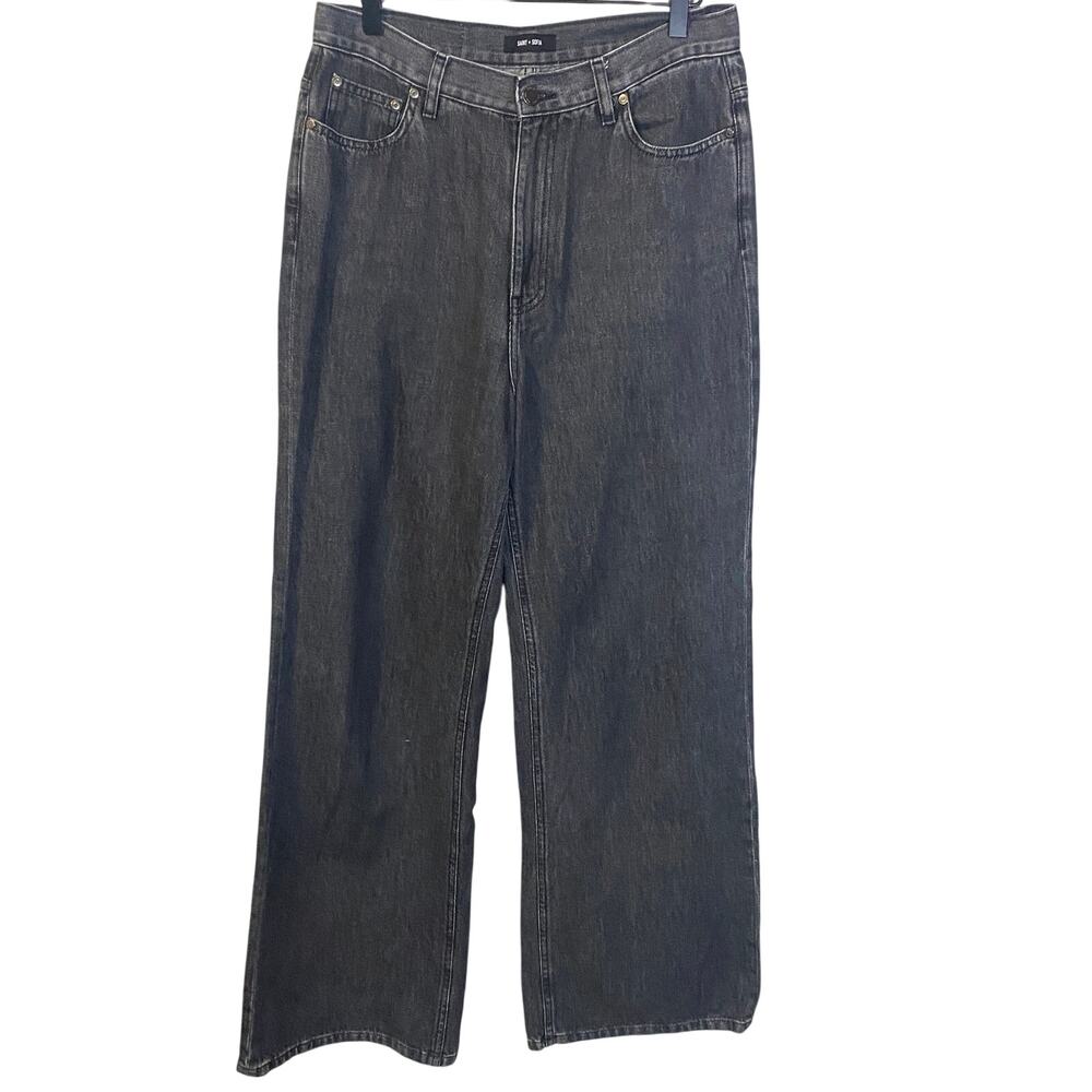 Saint + Sofia Wide Leg Jeans High Waisted Stone Wash Recycled Denim Sz 32